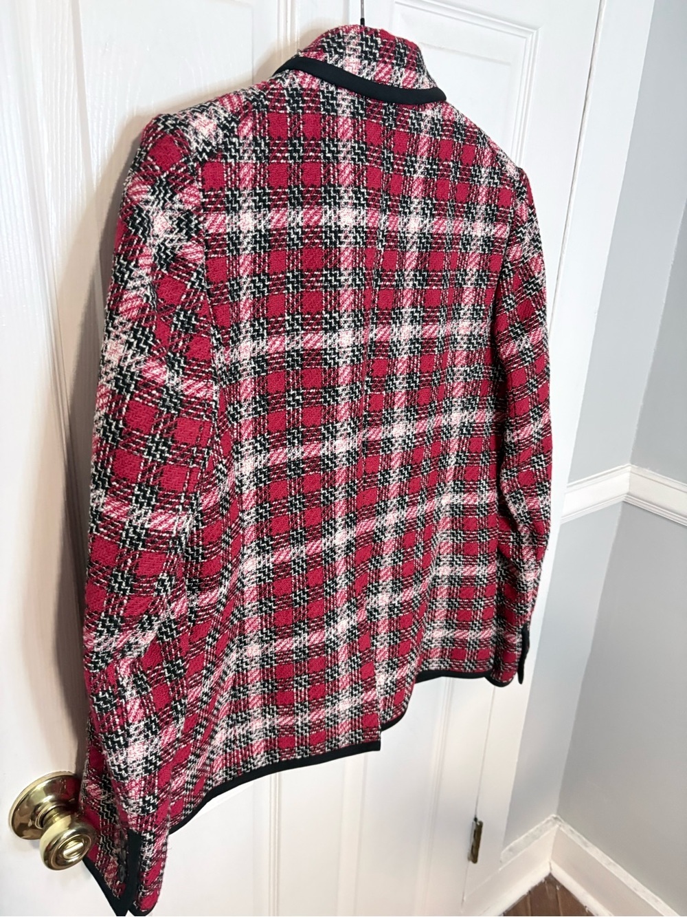 Veronica Beard | Red Plaid Tweed Double Breasted Blazer | Size 10 - Picture 9 of 12